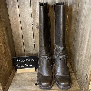 Womens Skechers Brown Vegan Leather Heeled Knee High Boots Size 9 M GUC